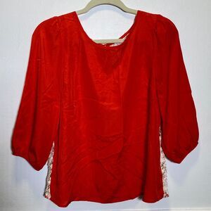 Romantic Coquette Lauren Conrad Red Floral Lace Lace Back 3/4 Sleeve Blouse M